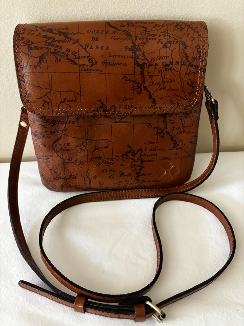 Patricia Nash Brown Map-Print Leather Crossbody